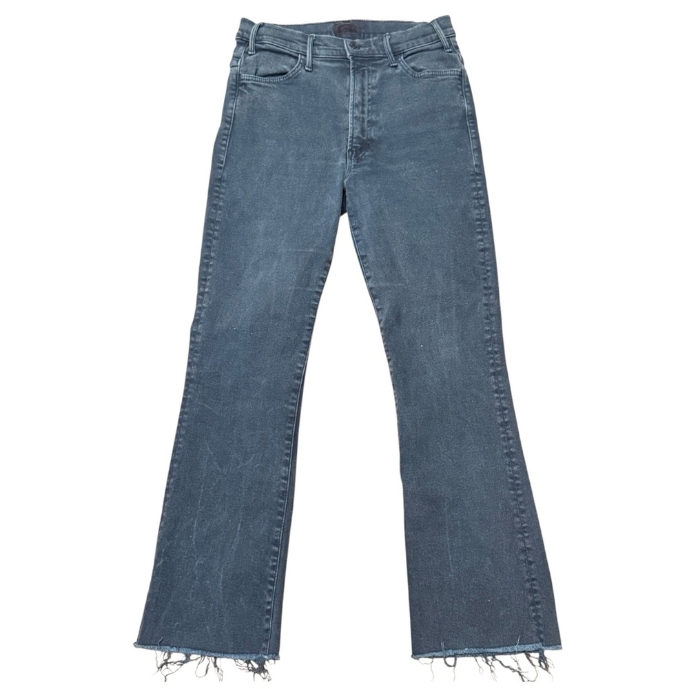 MOTHER The Hustler Ankle Frayed Denim Flare Jeans in Washed Blue